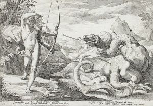 Hendrik Goltzius, „Apollo zabijający Pytona”, 1589